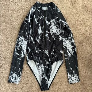 Zip up one piece swim suit